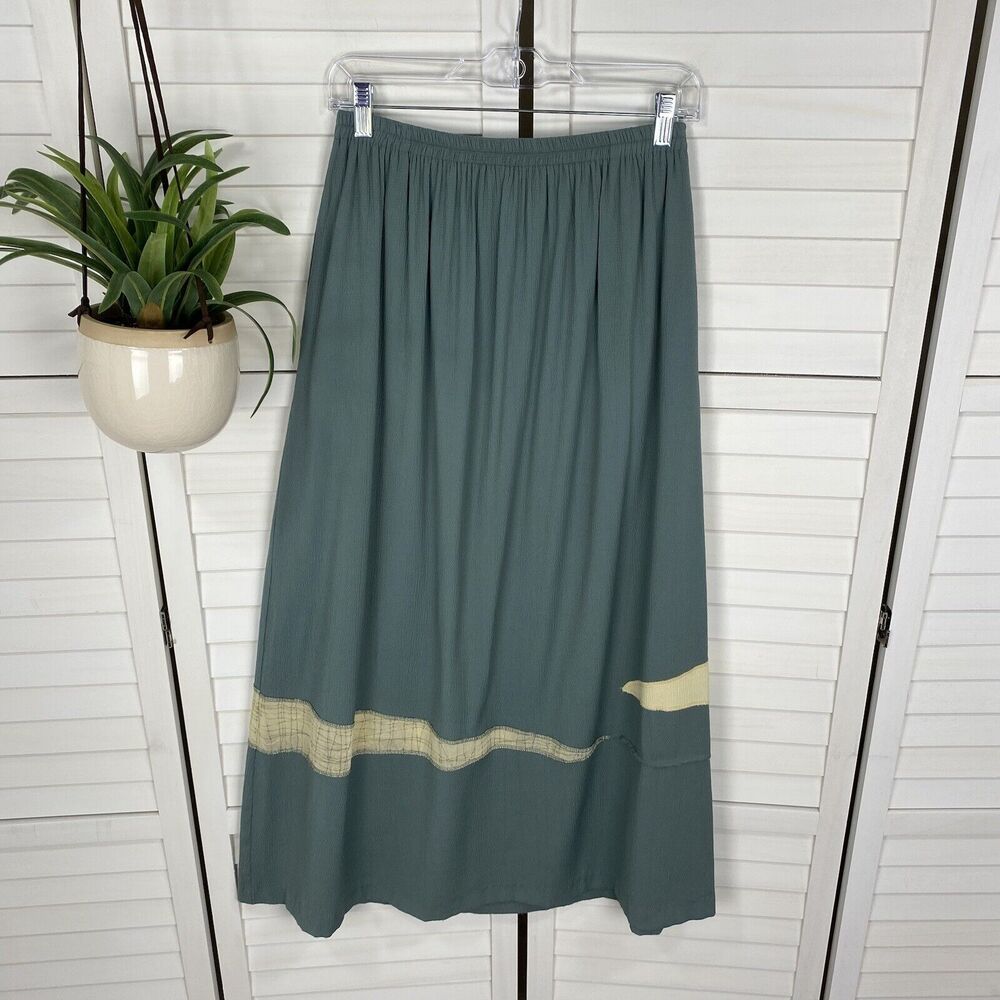 Vintage Nino Wong Green Cream Wearable Art Skirt Mixed Media USA Made Size M
